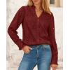 imagePRETTYGARDEN Womens Eyelet Tops Fall Outfits 2024 Dressy Casual Lace Blouses Long Sleeve Button V Neck ShirtsBrown Red