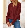 imagePRETTYGARDEN Womens Eyelet Tops Fall Outfits 2024 Dressy Casual Lace Blouses Long Sleeve Button V Neck ShirtsBrown Red