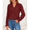 imagePRETTYGARDEN Womens Eyelet Tops Fall Outfits 2024 Dressy Casual Lace Blouses Long Sleeve Button V Neck ShirtsBrown Red