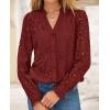 imagePRETTYGARDEN Womens Eyelet Tops Fall Outfits 2024 Dressy Casual Lace Blouses Long Sleeve Button V Neck ShirtsBrown Red