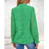 imagePRETTYGARDEN Womens Eyelet Tops Fall Outfits 2024 Dressy Casual Lace Blouses Long Sleeve Button V Neck ShirtsGreen