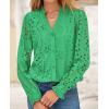 imagePRETTYGARDEN Womens Eyelet Tops Fall Outfits 2024 Dressy Casual Lace Blouses Long Sleeve Button V Neck ShirtsGreen