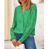 imagePRETTYGARDEN Womens Eyelet Tops Fall Outfits 2024 Dressy Casual Lace Blouses Long Sleeve Button V Neck ShirtsGreen