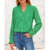 imagePRETTYGARDEN Womens Eyelet Tops Fall Outfits 2024 Dressy Casual Lace Blouses Long Sleeve Button V Neck ShirtsGreen
