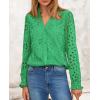 imagePRETTYGARDEN Womens Eyelet Tops Fall Outfits 2024 Dressy Casual Lace Blouses Long Sleeve Button V Neck ShirtsGreen