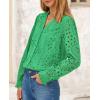 imagePRETTYGARDEN Womens Eyelet Tops Fall Outfits 2024 Dressy Casual Lace Blouses Long Sleeve Button V Neck ShirtsGreen