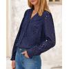 imagePRETTYGARDEN Womens Eyelet Tops Fall Outfits 2024 Dressy Casual Lace Blouses Long Sleeve Button V Neck ShirtsNavy