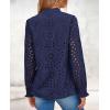 imagePRETTYGARDEN Womens Eyelet Tops Fall Outfits 2024 Dressy Casual Lace Blouses Long Sleeve Button V Neck ShirtsNavy