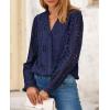 imagePRETTYGARDEN Womens Eyelet Tops Fall Outfits 2024 Dressy Casual Lace Blouses Long Sleeve Button V Neck ShirtsNavy