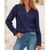 imagePRETTYGARDEN Womens Eyelet Tops Fall Outfits 2024 Dressy Casual Lace Blouses Long Sleeve Button V Neck ShirtsNavy
