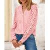 imagePRETTYGARDEN Womens Eyelet Tops Fall Outfits 2024 Dressy Casual Lace Blouses Long Sleeve Button V Neck ShirtsPink