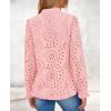 imagePRETTYGARDEN Womens Eyelet Tops Fall Outfits 2024 Dressy Casual Lace Blouses Long Sleeve Button V Neck ShirtsPink