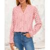 imagePRETTYGARDEN Womens Eyelet Tops Fall Outfits 2024 Dressy Casual Lace Blouses Long Sleeve Button V Neck ShirtsPink