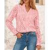 imagePRETTYGARDEN Womens Eyelet Tops Fall Outfits 2024 Dressy Casual Lace Blouses Long Sleeve Button V Neck ShirtsPink