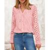 imagePRETTYGARDEN Womens Eyelet Tops Fall Outfits 2024 Dressy Casual Lace Blouses Long Sleeve Button V Neck ShirtsPink