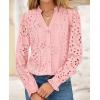 imagePRETTYGARDEN Womens Eyelet Tops Fall Outfits 2024 Dressy Casual Lace Blouses Long Sleeve Button V Neck ShirtsPink