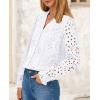 imagePRETTYGARDEN Womens Eyelet Tops Fall Outfits 2024 Dressy Casual Lace Blouses Long Sleeve Button V Neck ShirtsWhite