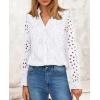 imagePRETTYGARDEN Womens Eyelet Tops Fall Outfits 2024 Dressy Casual Lace Blouses Long Sleeve Button V Neck ShirtsWhite