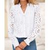 imagePRETTYGARDEN Womens Eyelet Tops Fall Outfits 2024 Dressy Casual Lace Blouses Long Sleeve Button V Neck ShirtsWhite