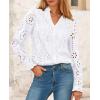 imagePRETTYGARDEN Womens Eyelet Tops Fall Outfits 2024 Dressy Casual Lace Blouses Long Sleeve Button V Neck ShirtsWhite