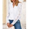 imagePRETTYGARDEN Womens Eyelet Tops Fall Outfits 2024 Dressy Casual Lace Blouses Long Sleeve Button V Neck ShirtsWhite