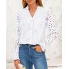 imagePRETTYGARDEN Womens Eyelet Tops Fall Outfits 2024 Dressy Casual Lace Blouses Long Sleeve Button V Neck ShirtsWhite