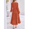 imagePRETTYGARDEN Womens Fall Elegant Long Sleeve Maxi Dress Swiss Dot A Line Flowy Casual Holiday Party Going Out DressesBrick Red