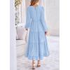 imagePRETTYGARDEN Womens Fall Elegant Long Sleeve Maxi Dress Swiss Dot A Line Flowy Casual Holiday Party Going Out DressesLight Blue