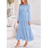 imagePRETTYGARDEN Womens Fall Elegant Long Sleeve Maxi Dress Swiss Dot A Line Flowy Casual Holiday Party Going Out DressesLight Blue
