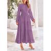 imagePRETTYGARDEN Womens Fall Elegant Long Sleeve Maxi Dress Swiss Dot A Line Flowy Casual Holiday Party Going Out DressesPurple