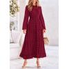 imagePRETTYGARDEN Womens Fall Elegant Long Sleeve Maxi Dress Swiss Dot A Line Flowy Casual Holiday Party Going Out DressesWine Red