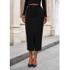 imagePRETTYGARDEN Womens Fall Midi Pencil Skirts Dressy Casual Work Office High Waisted Trendy Winter Corduroy Skirt with SlitBlack