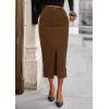 imagePRETTYGARDEN Womens Fall Midi Pencil Skirts Dressy Casual Work Office High Waisted Trendy Winter Corduroy Skirt with SlitBrown