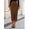 imagePRETTYGARDEN Womens Fall Midi Pencil Skirts Dressy Casual Work Office High Waisted Trendy Winter Corduroy Skirt with SlitBrown