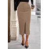 imagePRETTYGARDEN Womens Fall Midi Pencil Skirts Dressy Casual Work Office High Waisted Trendy Winter Corduroy Skirt with SlitCamel