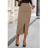 imagePRETTYGARDEN Womens Fall Midi Pencil Skirts Dressy Casual Work Office High Waisted Trendy Winter Corduroy Skirt with SlitCamel
