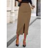 imagePRETTYGARDEN Womens Fall Midi Pencil Skirts Dressy Casual Work Office High Waisted Trendy Winter Corduroy Skirt with SlitKhaki