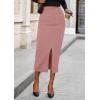 imagePRETTYGARDEN Womens Fall Midi Pencil Skirts Dressy Casual Work Office High Waisted Trendy Winter Corduroy Skirt with SlitPink