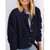imagePRETTYGARDEN Womens Knit Cardigan Sweaters Casual Long Sleeve Open Front Button Up Ribbed Fall Sweater JacketsNavy