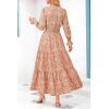 imagePRETTYGARDEN Womens Long Sleeve Maxi Dress Casual V Neck Smocked Waist Ruffle Flowy Boho Beach Dresses with PocketsFloral Orange