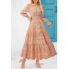 imagePRETTYGARDEN Womens Long Sleeve Maxi Dress Casual V Neck Smocked Waist Ruffle Flowy Boho Beach Dresses with PocketsFloral Orange