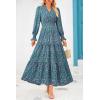 imagePRETTYGARDEN Womens Long Sleeve Maxi Dress Casual V Neck Smocked Waist Ruffle Flowy Boho Beach Dresses with PocketsFloral Purple Green