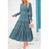 imagePRETTYGARDEN Womens Long Sleeve Maxi Dress Casual V Neck Smocked Waist Ruffle Flowy Boho Beach Dresses with PocketsFloral Purple Green
