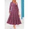 imagePRETTYGARDEN Womens Long Sleeve Maxi Dress Casual V Neck Smocked Waist Ruffle Flowy Boho Beach Dresses with PocketsFloral Red Black