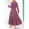 imagePRETTYGARDEN Womens Long Sleeve Maxi Dress Casual V Neck Smocked Waist Ruffle Flowy Boho Beach Dresses with PocketsFloral Red Black