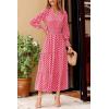 imagePRETTYGARDEN Womens Long Sleeve Maxi Dress Casual V Neck Smocked Waist Ruffle Flowy Boho Beach Dresses with PocketsPlaid Pink
