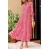 imagePRETTYGARDEN Womens Long Sleeve Maxi Dress Casual V Neck Smocked Waist Ruffle Flowy Boho Beach Dresses with PocketsPlaid Pink