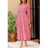 imagePRETTYGARDEN Womens Long Sleeve Maxi Dress Casual V Neck Smocked Waist Ruffle Flowy Boho Beach Dresses with PocketsPlaid Pink
