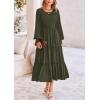 imagePRETTYGARDEN Womens Maxi Boho Dress Casual Long Sleeve Tiered Ruffle Flowy Swiss Dot Smocked Dresses with PocketsArmy Green