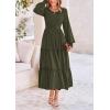 imagePRETTYGARDEN Womens Maxi Boho Dress Casual Long Sleeve Tiered Ruffle Flowy Swiss Dot Smocked Dresses with PocketsArmy Green